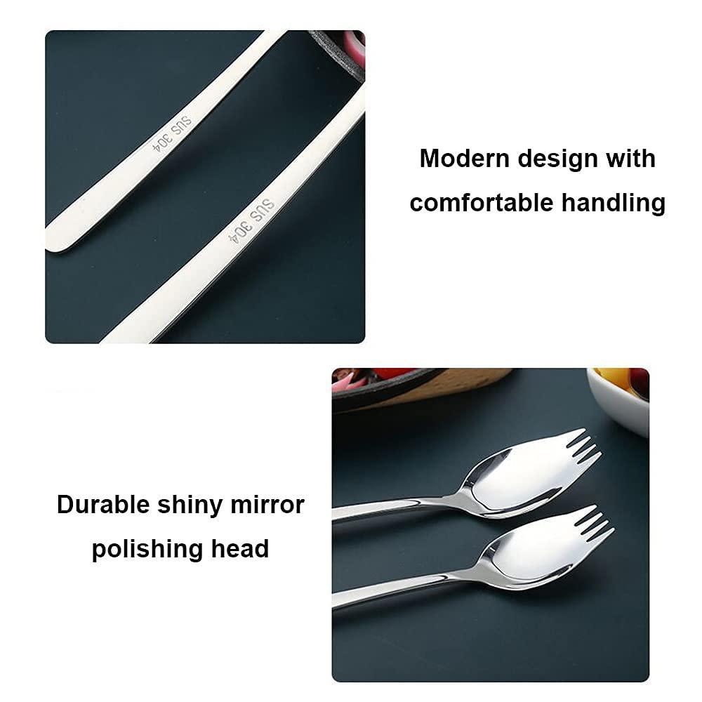 FUTGLOBAL 6 pack sporks stainless steel forks and spoons, muulaii metal sporks fork spoon combo for ice cream spoon salad forks, fruit 