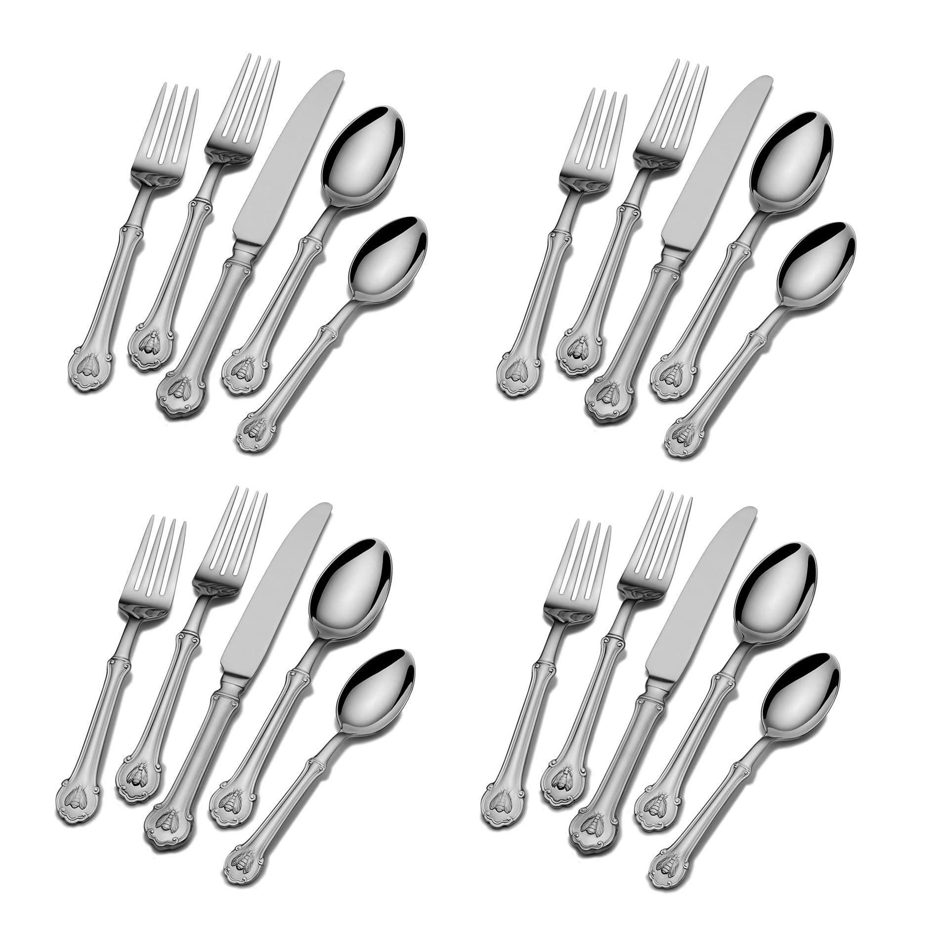 wallace napoleon bee 18/10 stainless steel 20pc. flatware set (service for four)