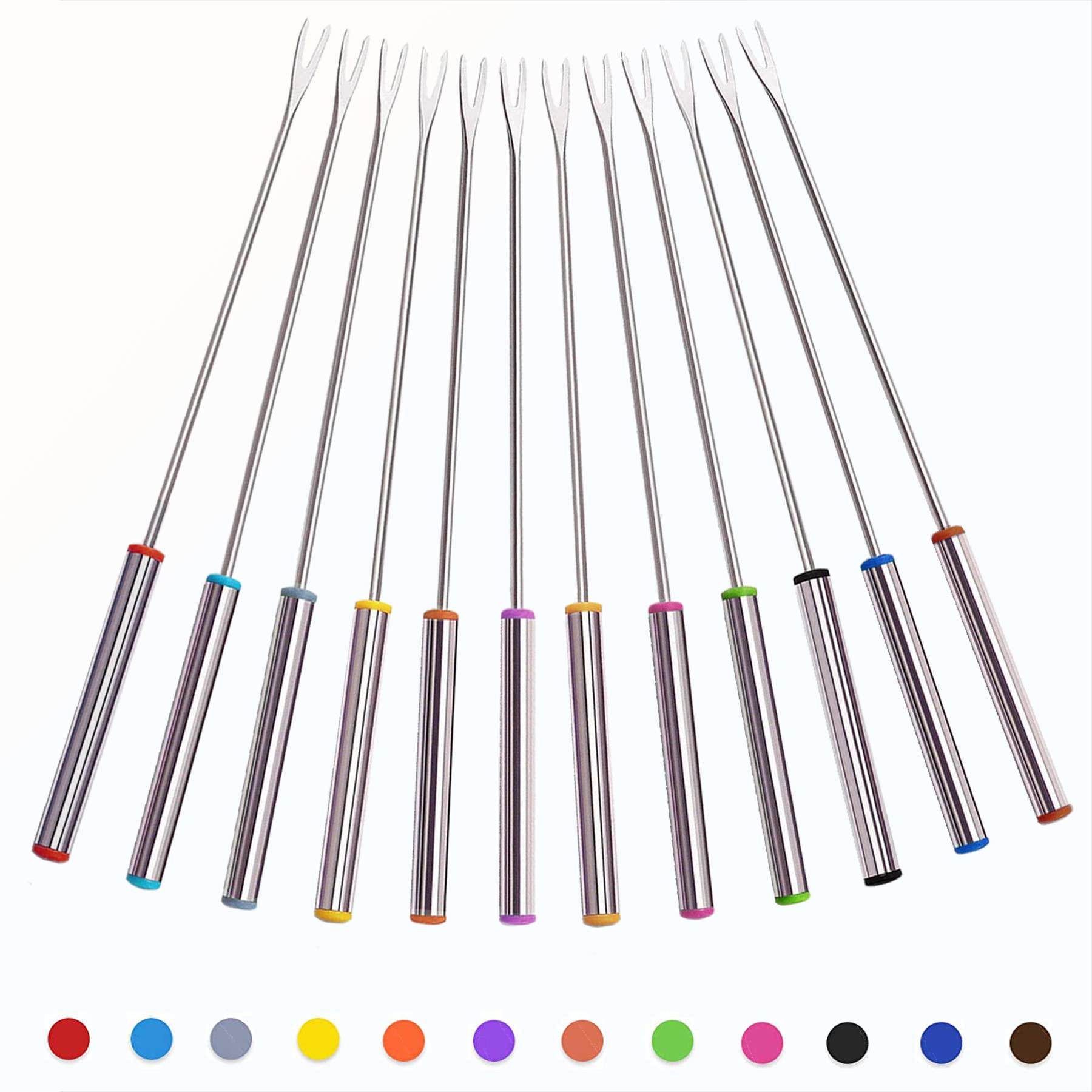 lyjd fondue forks set, 12 color coding stainless steel meat forks with heat resistant handle, length 9.5 inch