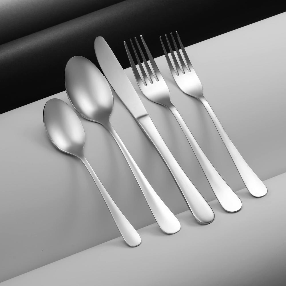 godinger silverware set, flatware set, matte finish stainless steel cutlery silverware flatware sets, 20 piece set, service f