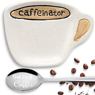woobud coffee bar accessories - coffee spoon rest with engraved coffee  spoon, coffee bar decor for home office coffee station, cute