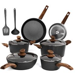 maison arts kitchen cookware sets nonstick, 12 piece pots and pans set granite cooking set for induction & dishwasher safe, o