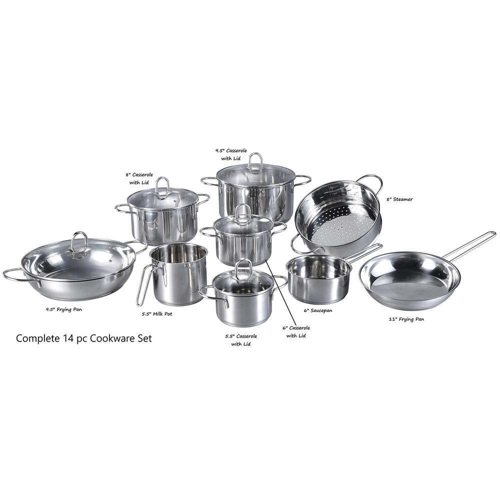 ND NATHAN DIRECT 14 pc stainless steel cookware set - stainless steel pots and pans set, cookware set hungered handle with lids for home and r