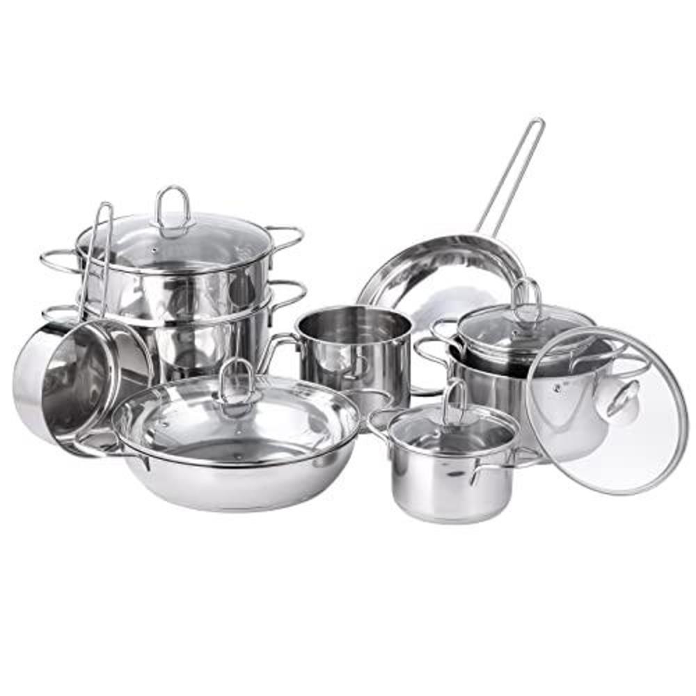 ND NATHAN DIRECT 14 pc stainless steel cookware set - stainless steel pots and pans set, cookware set hungered handle with lids for home and r