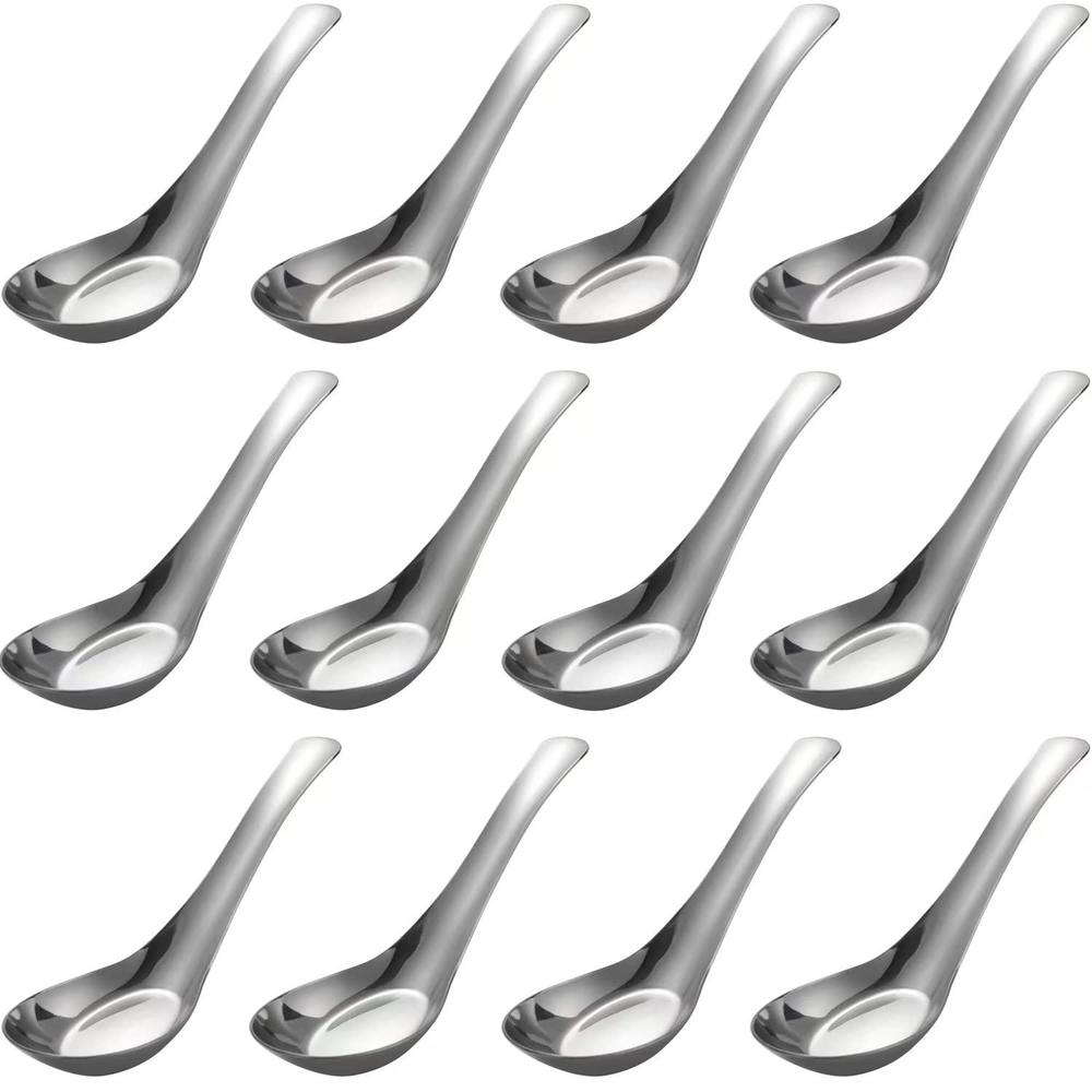 CHWAIKA stainless steel soup spoons dinner spoons set of 12 chinese soup spoon silver bouillon spoon mirror polished