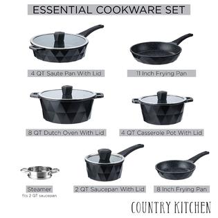 country kitchen nonstick induction cookware sets - 11 piece nonstick cast  aluminum pots and pans with bakelite handles - indu