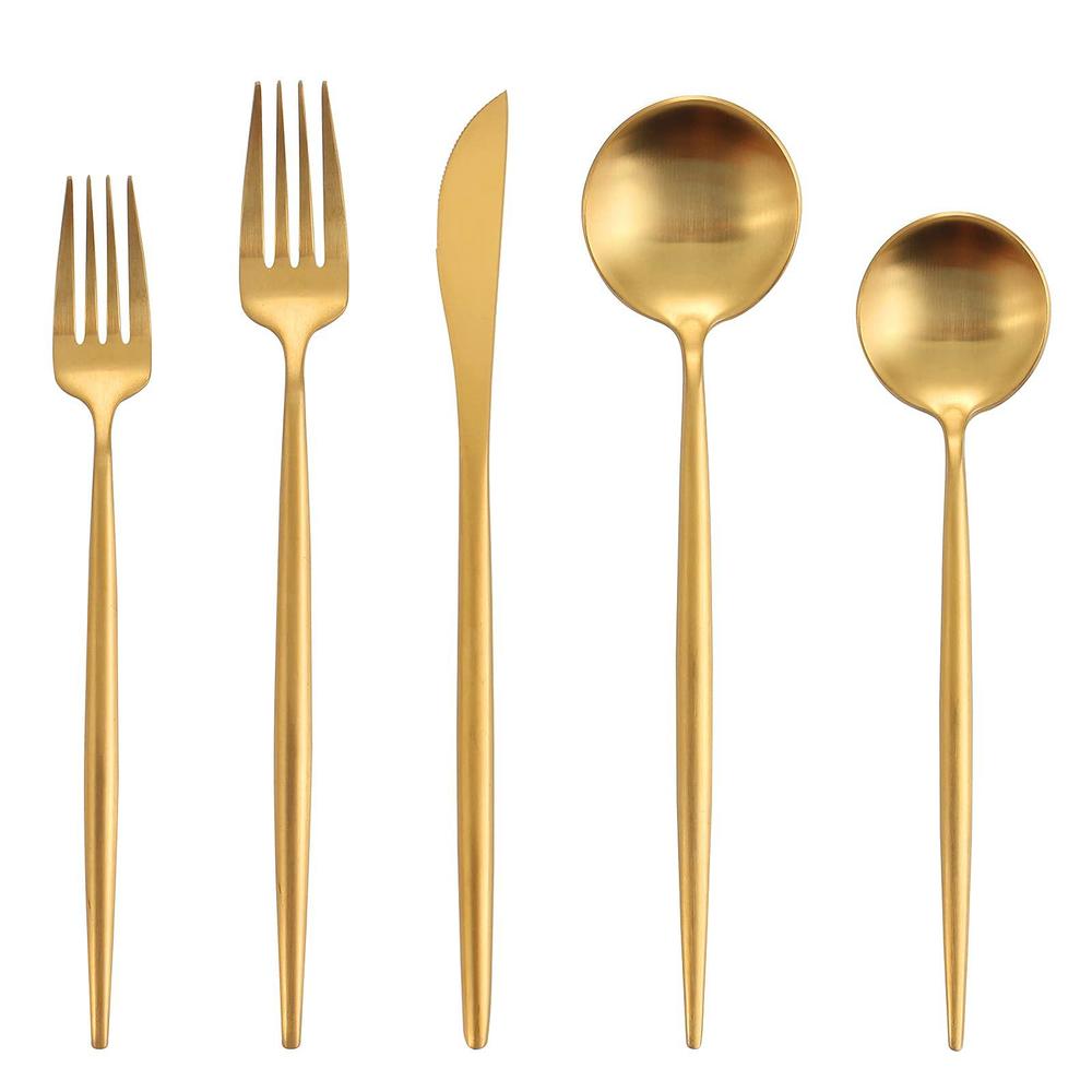Oliviola matte gold silverware set, oliviola 20-piece stainless steel flatware cutlery set service for 4, satin finish kitchen utensil