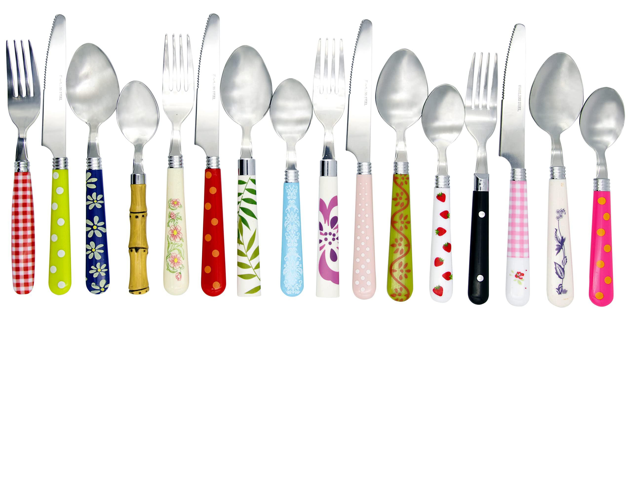 Gypsy Color the original gypsy color rainbow eclectic collection flatware mix & match cutlery set and eating utensils with translucent ha