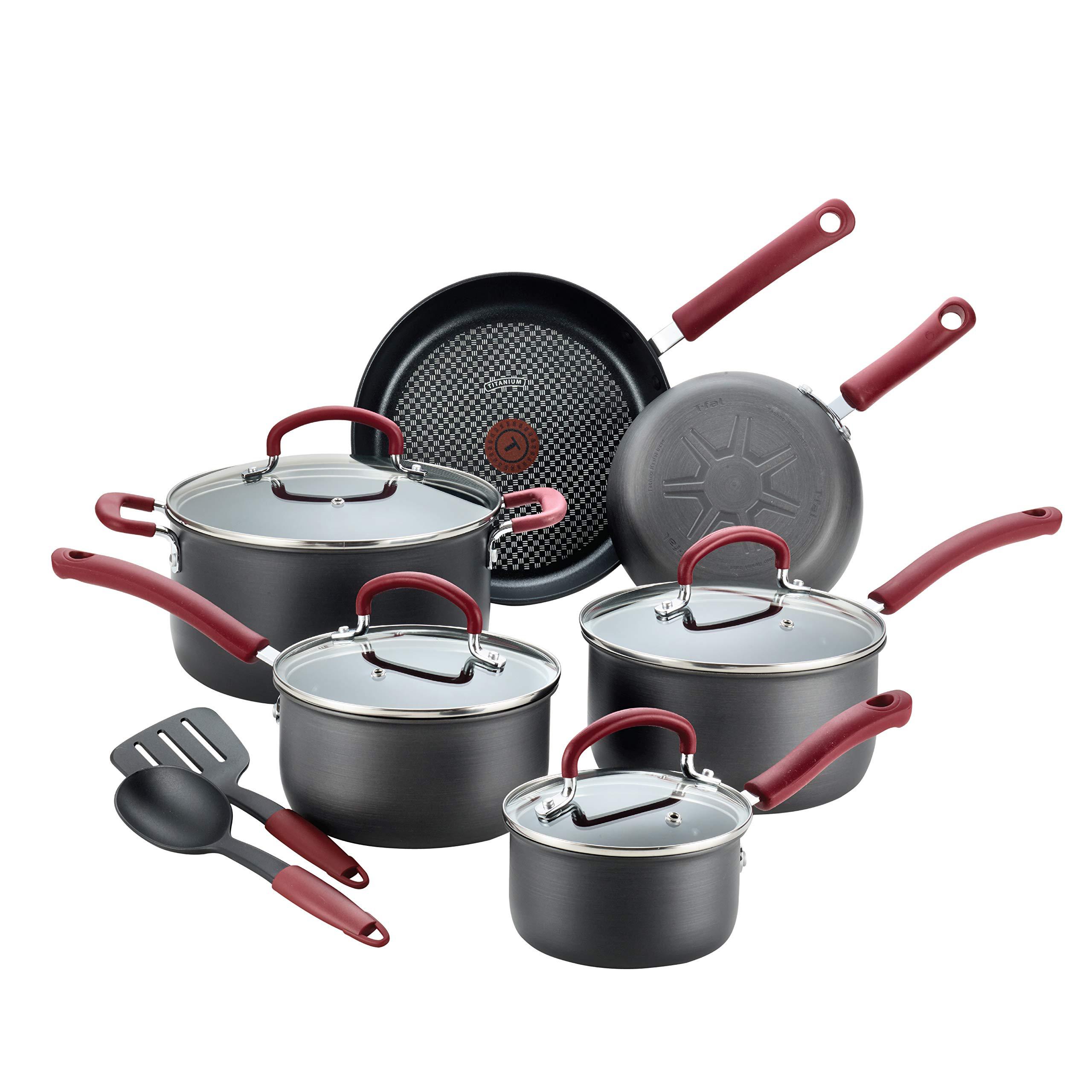 T-Fal Ultimate Hard Anodized Dishwasher Safe Nonstick Cookware Set, 12-Piece, Red