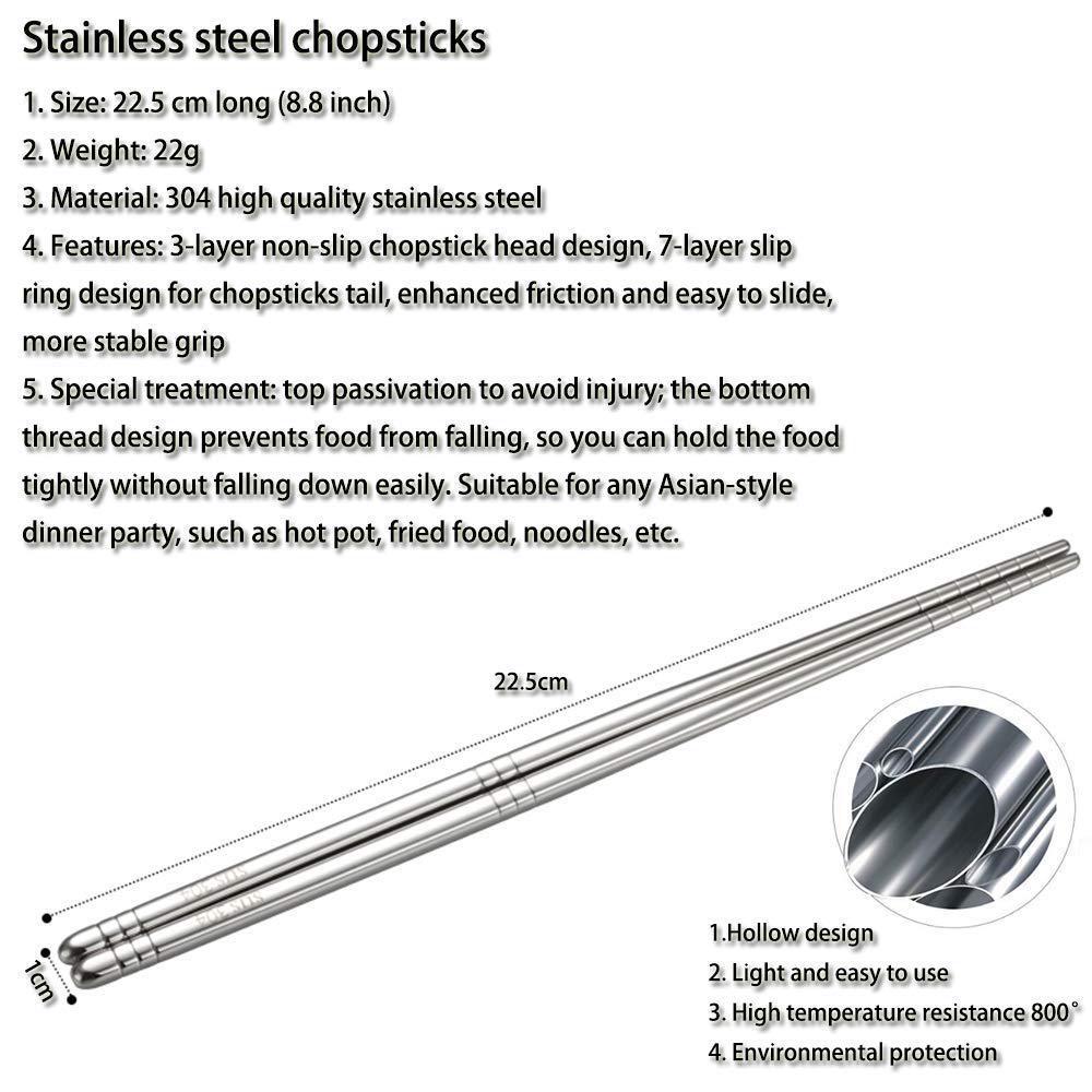 Arit Estelleshows 5 pairs metal chopsticks reusable, stainless steel chopsticks set, lightweight 304 non-slip metal chop sticks dishwasher safe