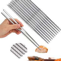 Arit Estelleshows 5 pairs metal chopsticks reusable, stainless steel chopsticks set, lightweight 304 non-slip metal chop sticks dishwasher safe