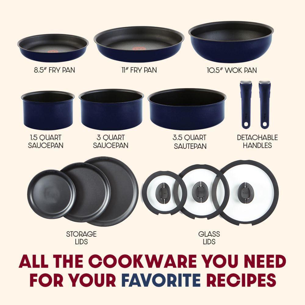 t-fal ingenio nonstick cookware set 14 piece induction stackable ...