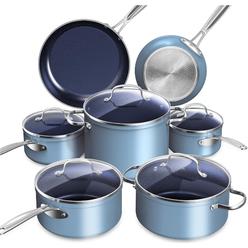 nuwave healthy duralon blue ceramic nonstick coated cookware set, diamond infused scratch-resistant, ptfe & pfoa free, oven s