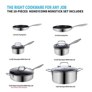 LOLYKITcH lolykitch tri-ply stainless steel cookware set frying pan  saucepan deep skillet with honeycomb nonstick coating (10-piece)
