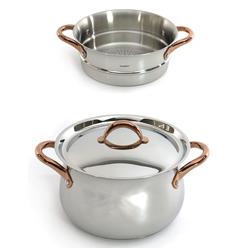 berghoff ouro gold 3pc 18/10 stainless steel cookware set, steamer, 9.5" stockpot with stainless steel lids, induction cookto