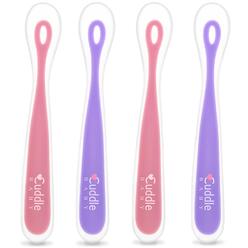 cuddle baby, gum friendly soft silicone baby spoons, 4-pack, first stage feeding spoon gift set for baby girls bpa lead phtha