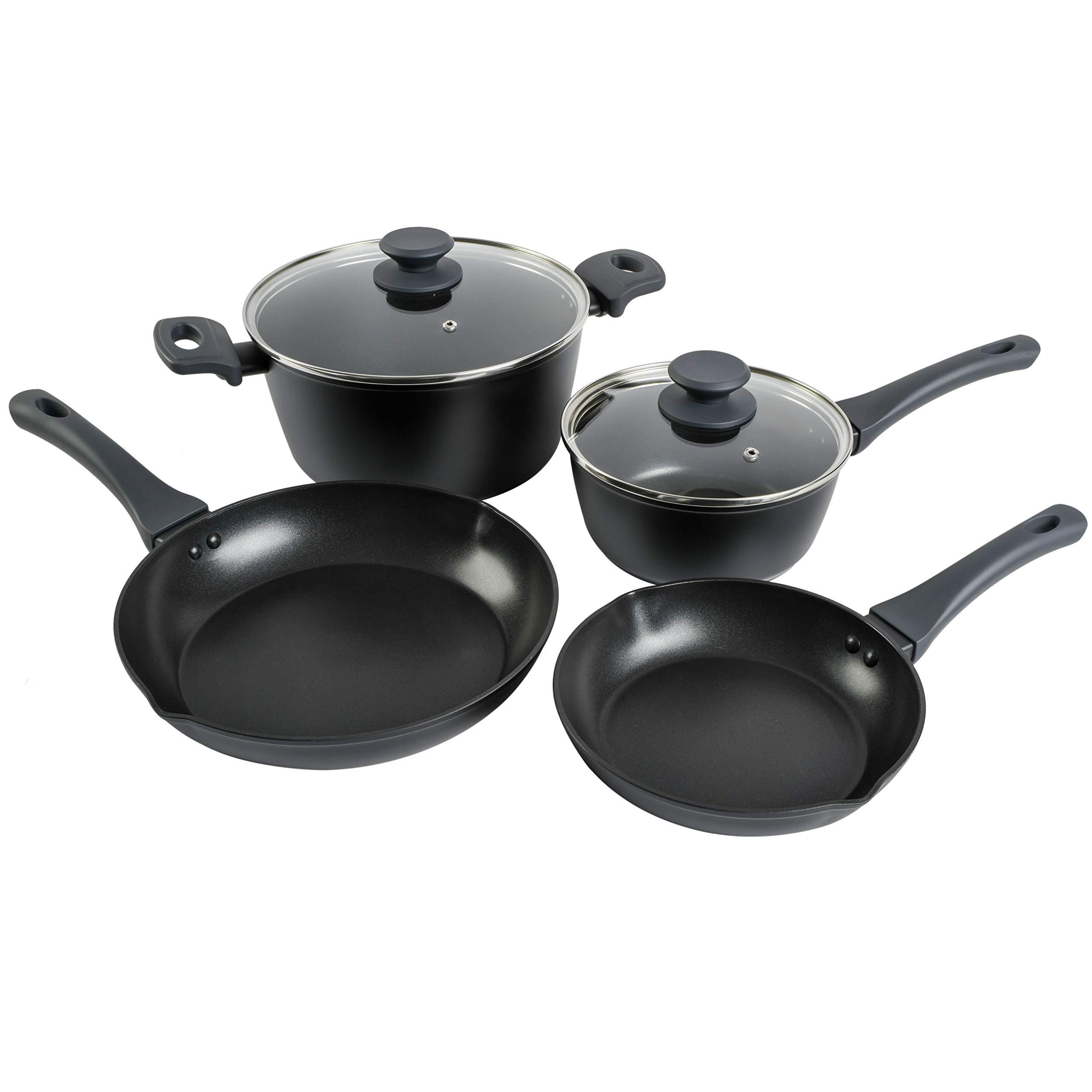 gibson soho lounge nonstick forged aluminum induction pots and pans cookware set, 6-piece, matte black