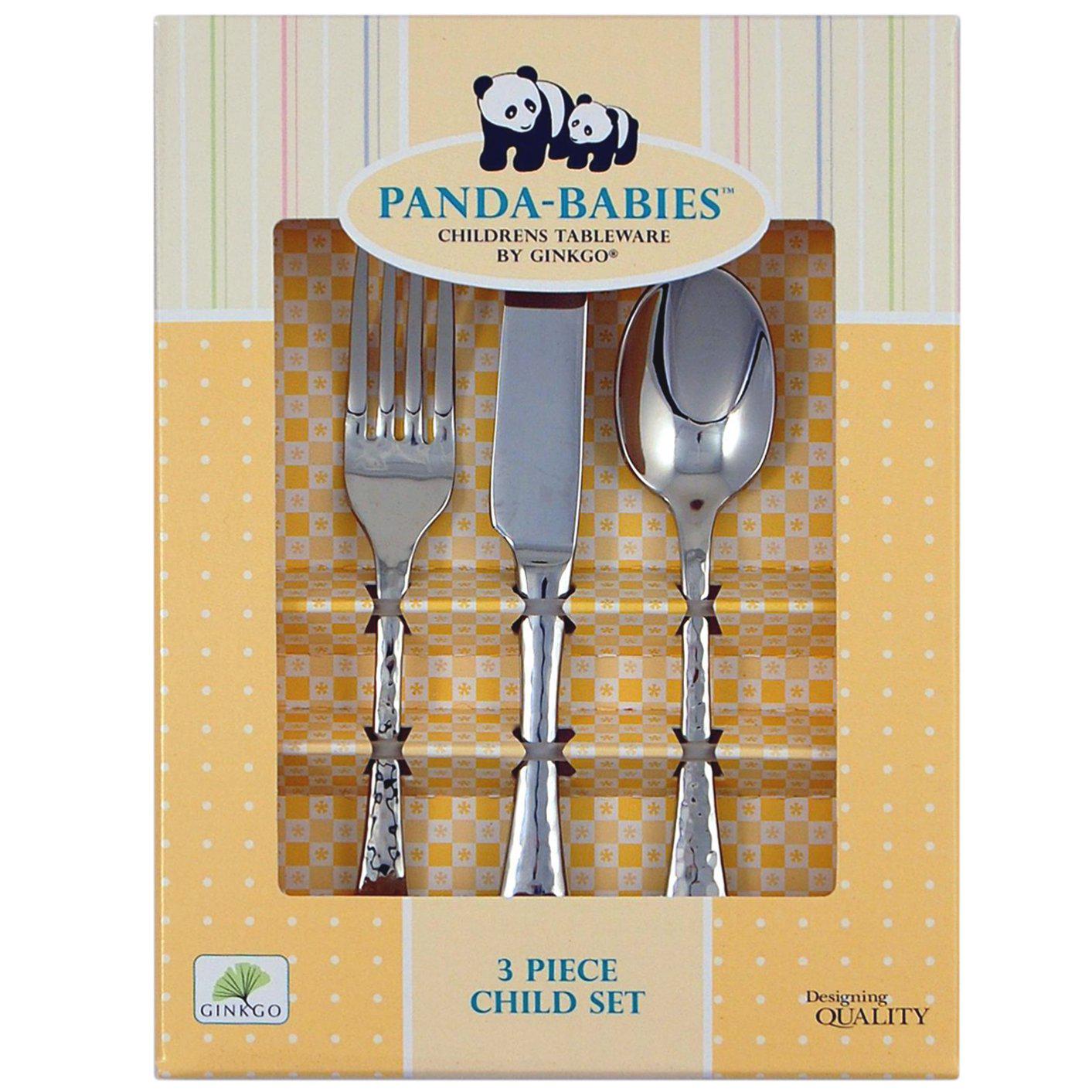 ginkgo international panda-babies 3-piece child stainless steel flatware set
