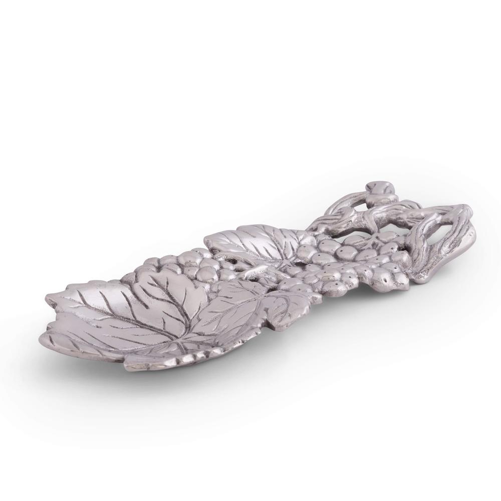 arthur court grape pattern spoon rest - aluminum metal decorative - holder for kitchen, spatula ladle, brush and other cookin