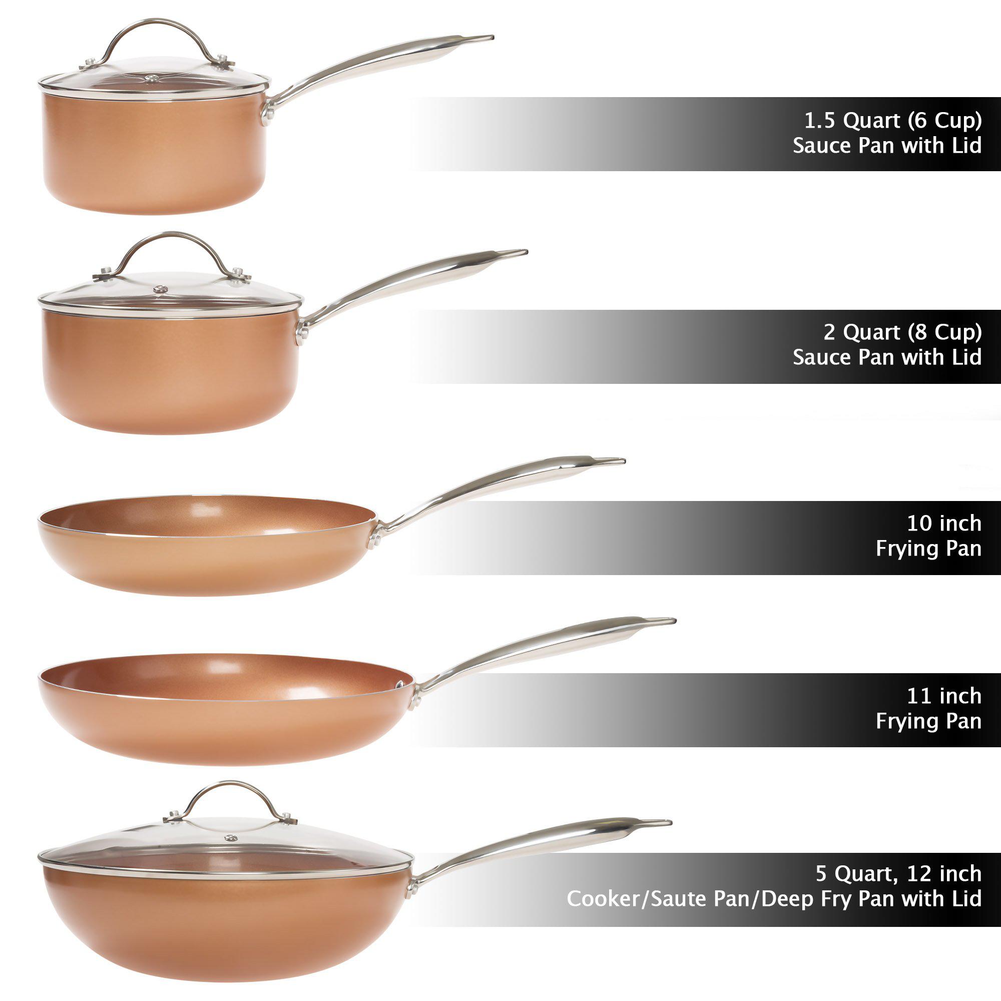 Classic Cuisine 8 pc cookware set with 2 layer nonstick ceramic coating, tempered glass lid, copper color finish dishwasher oven safe allumi-