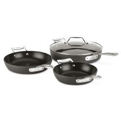 all-clad essentials hard anodized nonstick 4 piece sauce pan set 8, 10.25 inch, 4 quart pots and pans, cookware black