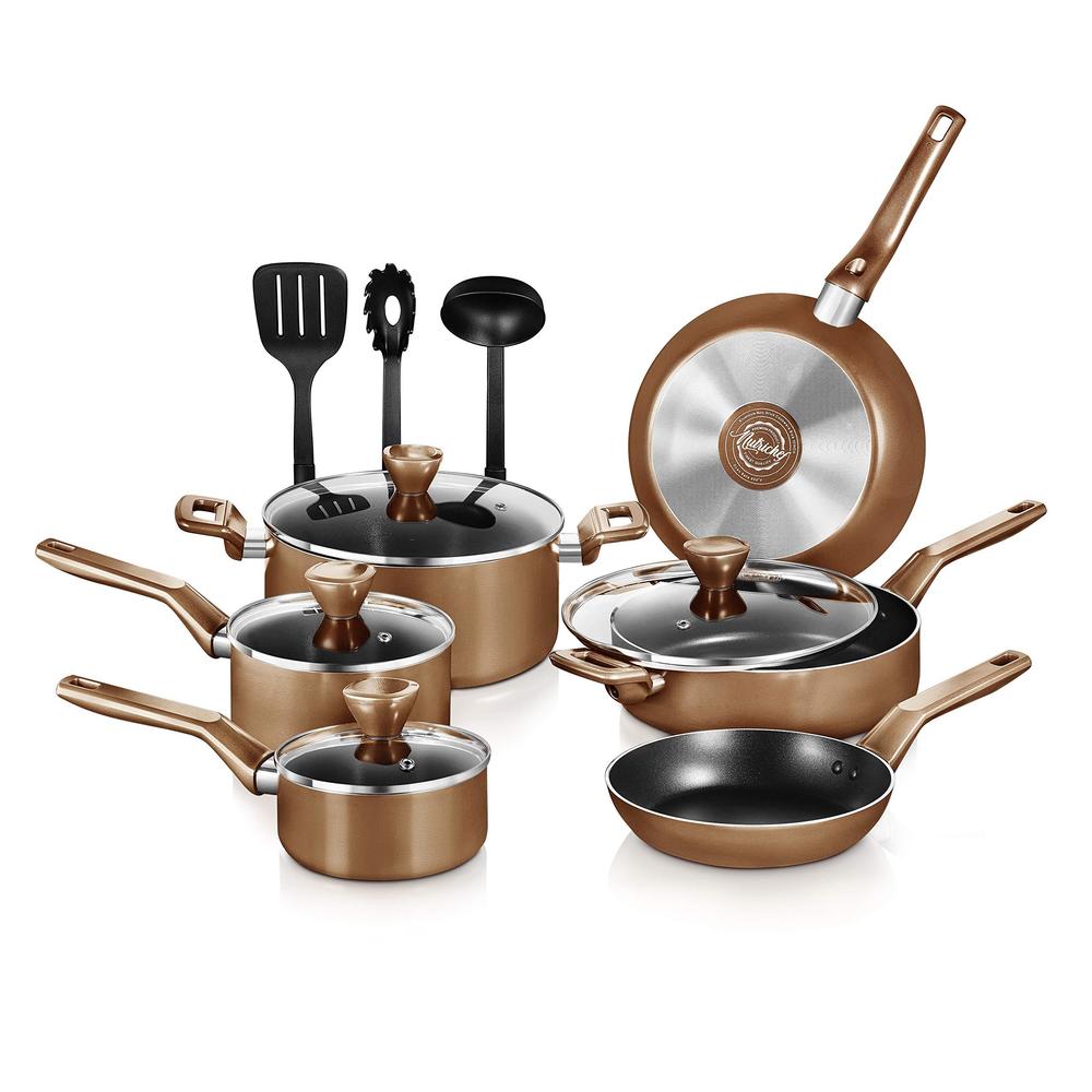 nutrichefkitchen kitchenware pots & pans - stylish kitchen cookware set, non-stick (13-piece set), brown, one size, (nccwa13b