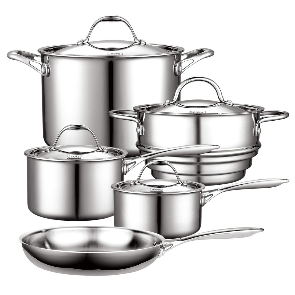 cooks standard multi-ply clad stainless steel cookware set, 9 piece, silver