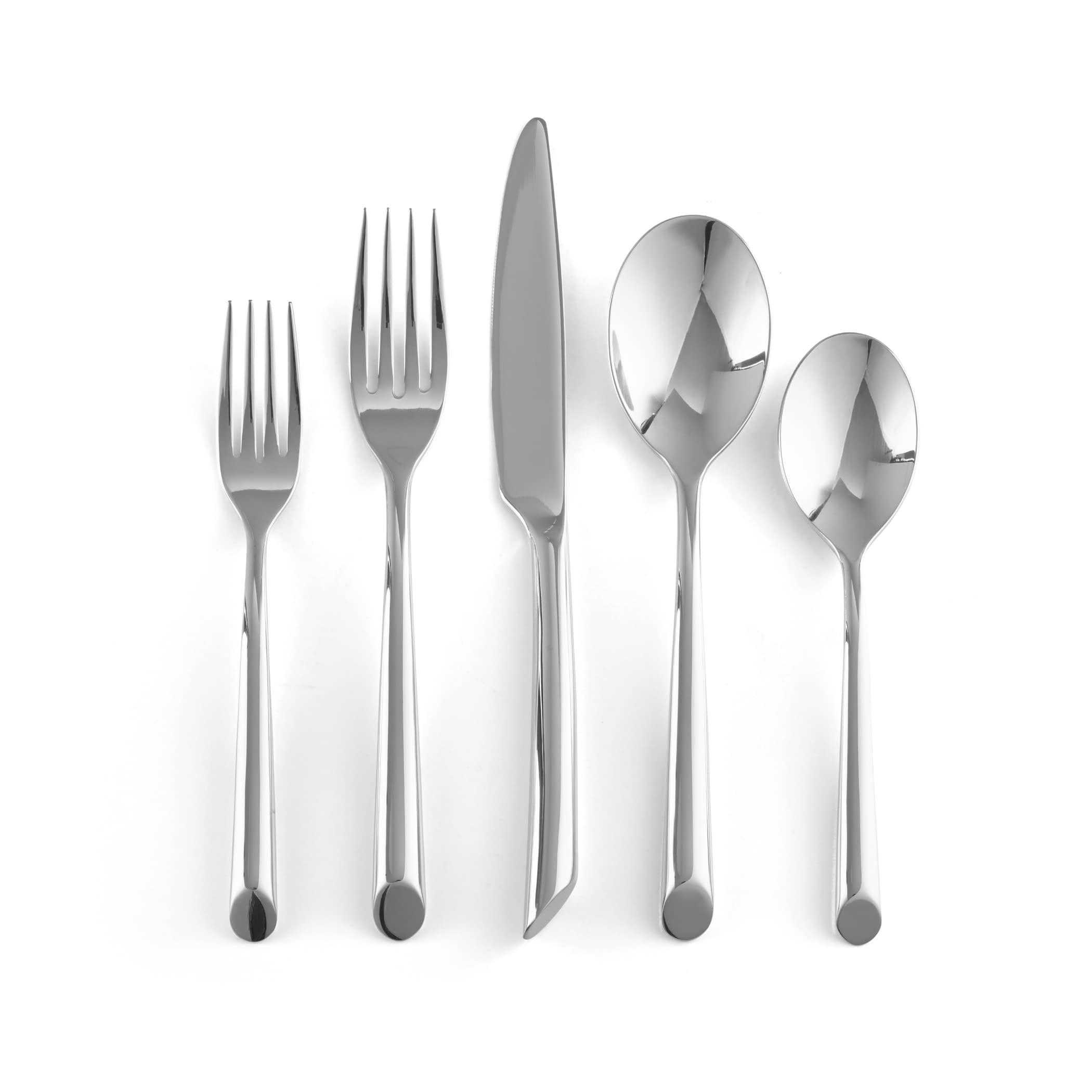 nambe frond 5-piece stainless steel flatware set | 18/10 mirror stainless steel silverware cutlery set | designed for home ki