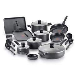 t-fal everything in kitchen dishwasher safe cookware set, 20-piece, black