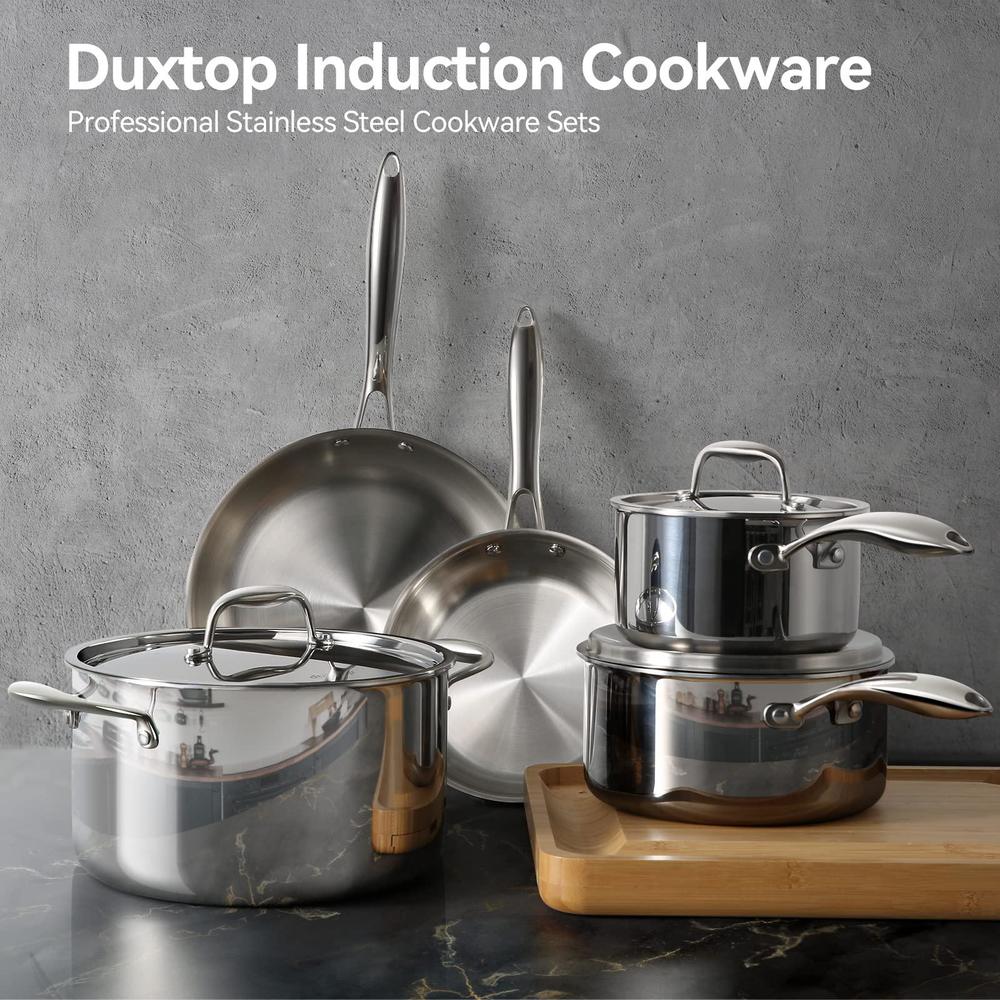 duxtop whole-clad tri-ply stainless steel induction cookware set, 9pc kitchen pots and pans set