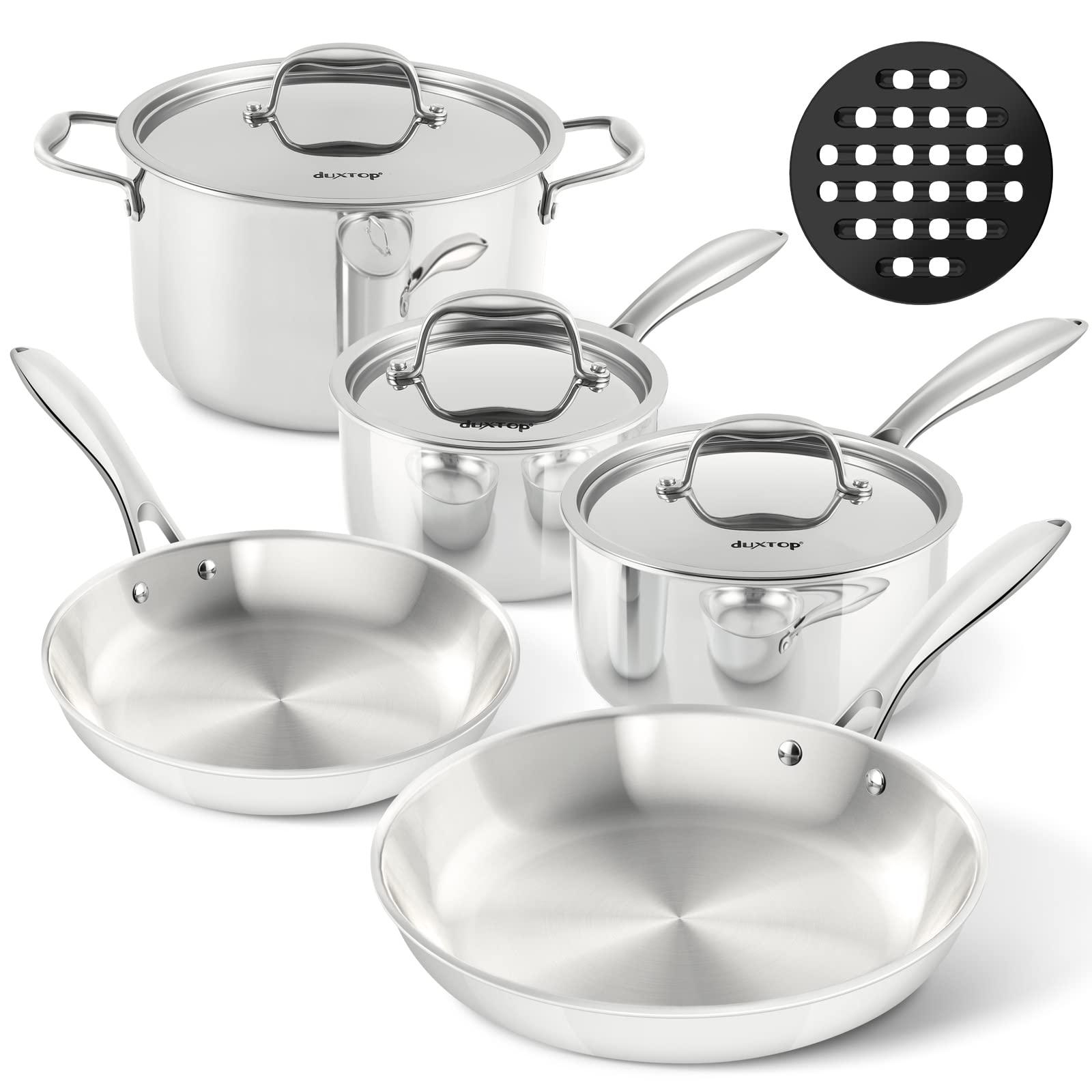 duxtop whole-clad tri-ply stainless steel induction cookware set, 9pc kitchen pots and pans set