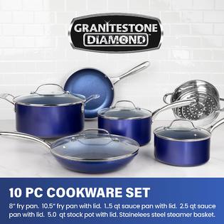 Granitestone granite stone blue cookware sets nonstick pots and pans set-  10pc cookware sets
