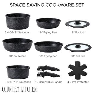 Country Kitchen country kitchen 13 piece pots and pans set - safe nonstick cookware  set detachable handle, kitchen cookware with removable ha