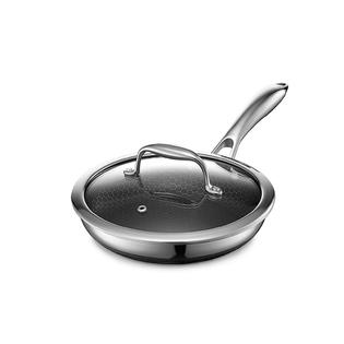 HEXCLAD hexclad 8 inch hybrid stainless steel cookware, frying pan with  cook lid, non-stick, stay cool handle, dishwasher and oven sa