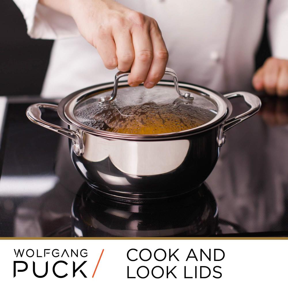 Wolfgang  Puck wolfgang puck 6-piece stainless steel pots and pan set; scratch-resistant non-stick cookware, clear tempered-glass lids, cool