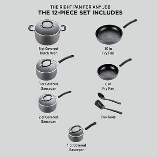 T-fal t-fal ultimate hard anodized nonstick cookware set 12 piece pots and  pans, dishwasher safe grey