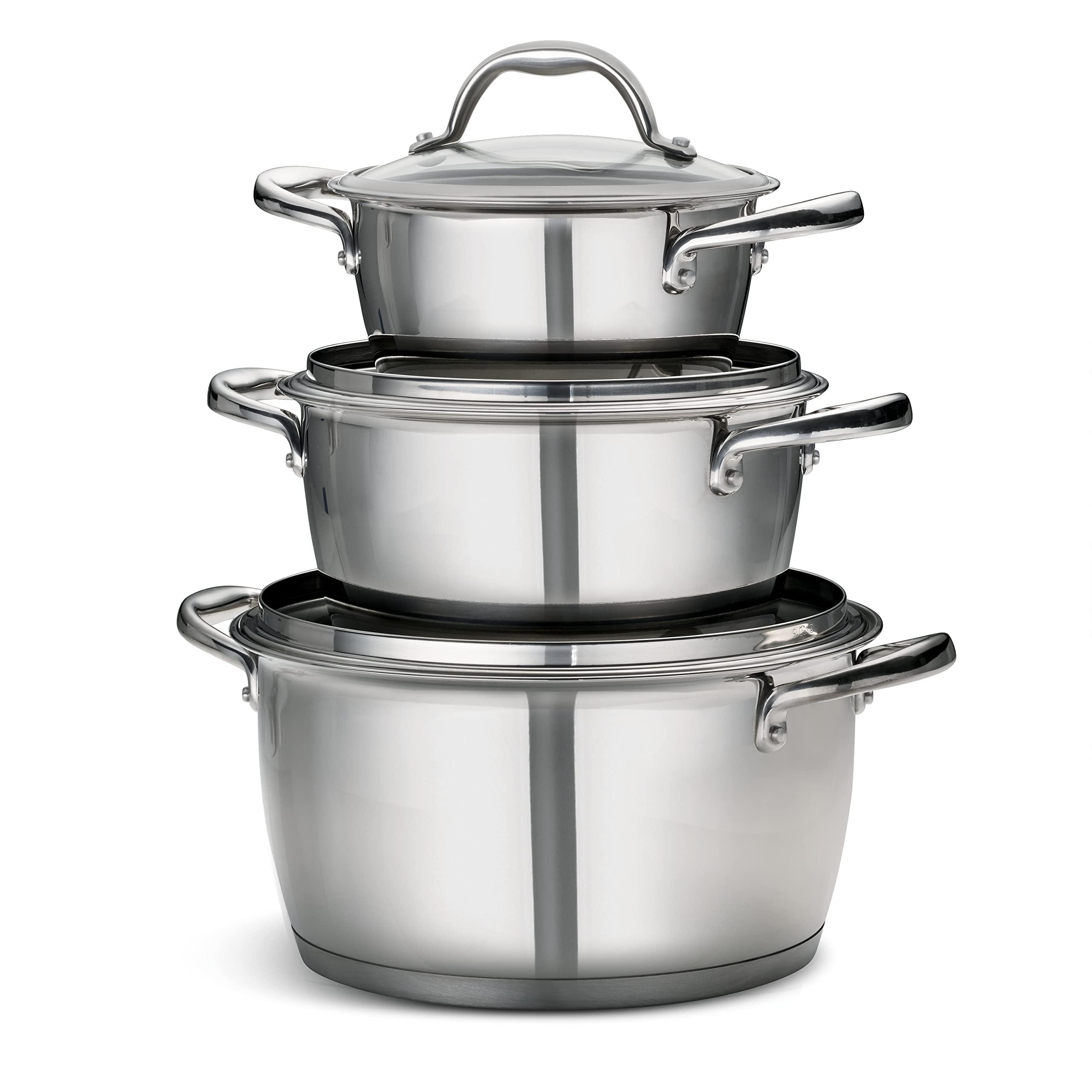 tramontina 6 pc stainless steel stackable cookware set, 80154/547ds
