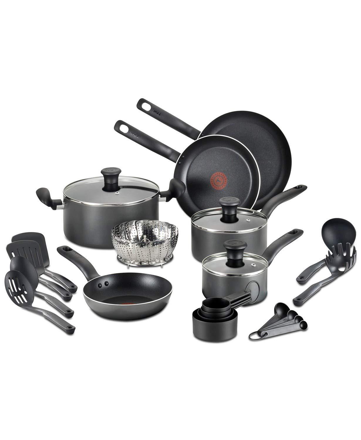 t-fal fba_a821si64 initiatives nonstick inside and out, 18-piece, black