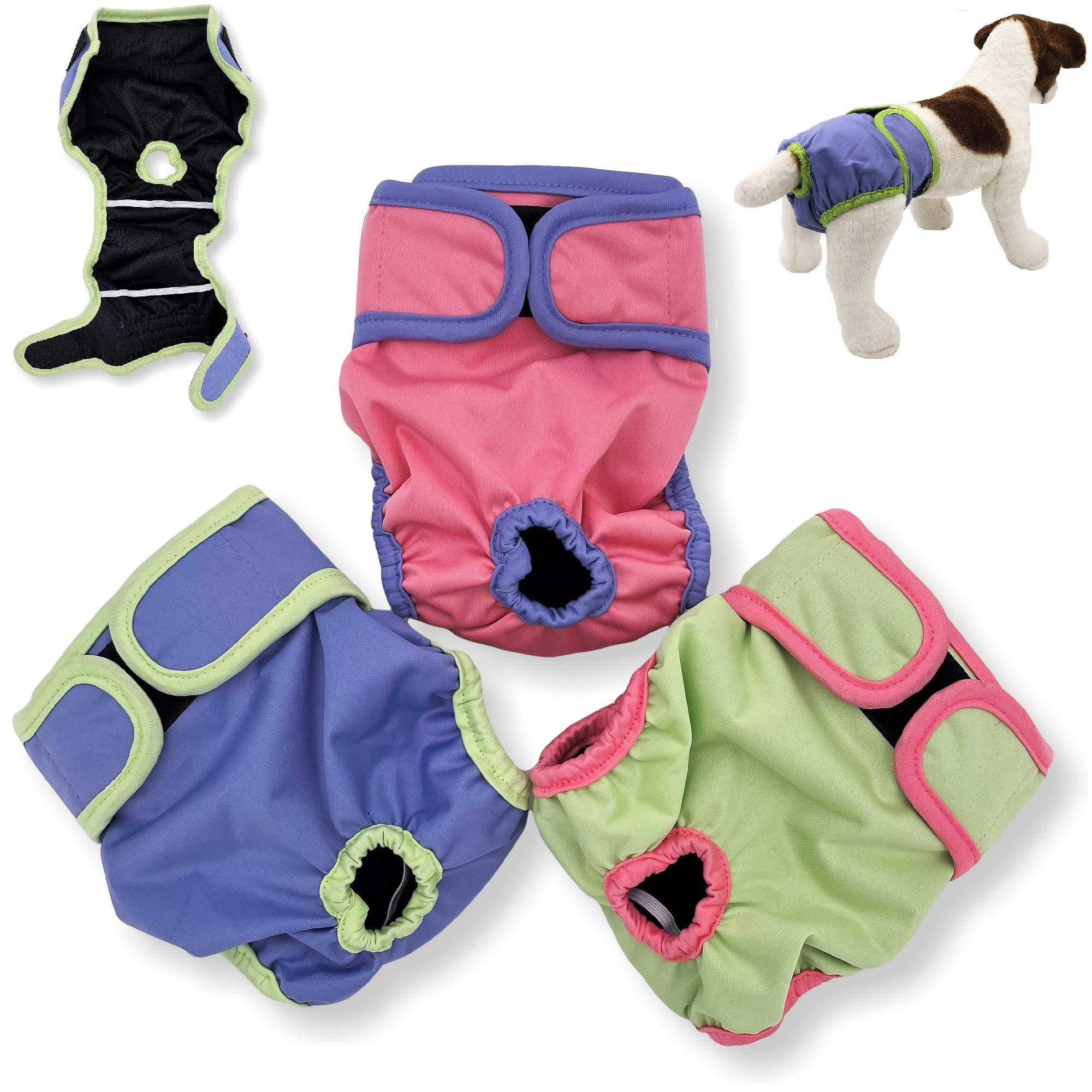 FunnyDogClothes pack of 3 female dog diapers cat waterproof leak proof washable panties reusable for small medium and large pets (s: waist 12
