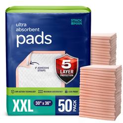Stack Man XXL Bed Pads, 5-Layer Disposable 30 x 36 Chucks Pee Pads for Incontinence Bed Wetting for Adults, Elderly & Kids [50 Pads] Heavy