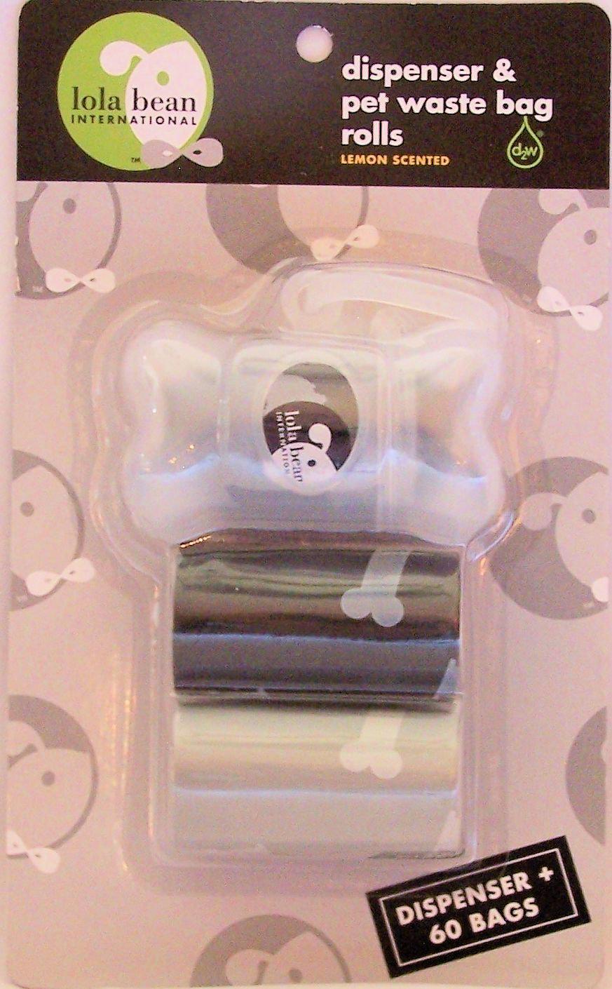 lola bean pet waste dispenser (clear white) & scented waste bag 3 rolls (black & gray)