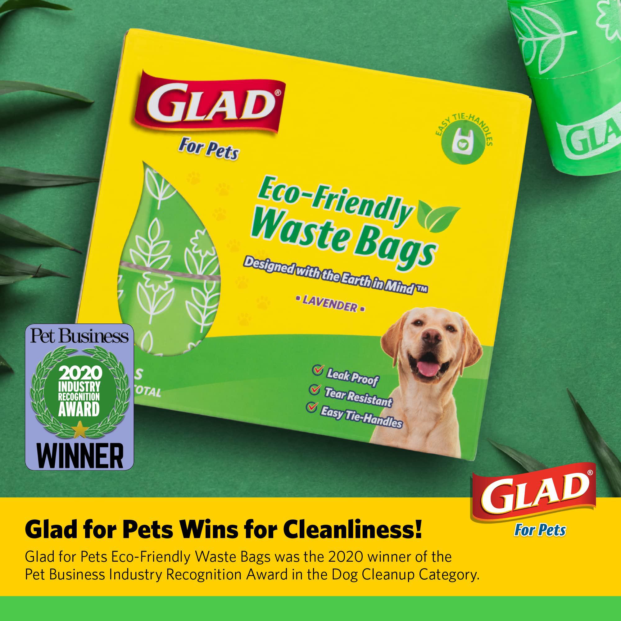 glad eco friendly dog waste bags | 144 rolls of lavender scented dog waste bags, 2160 bags in total | dog waste bags for all 