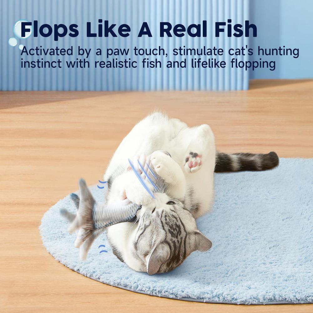 potaroma cat toys flopping fish with silvervine and catnip, moving cat kicker, floppy wiggle fish for small dogs, interactive