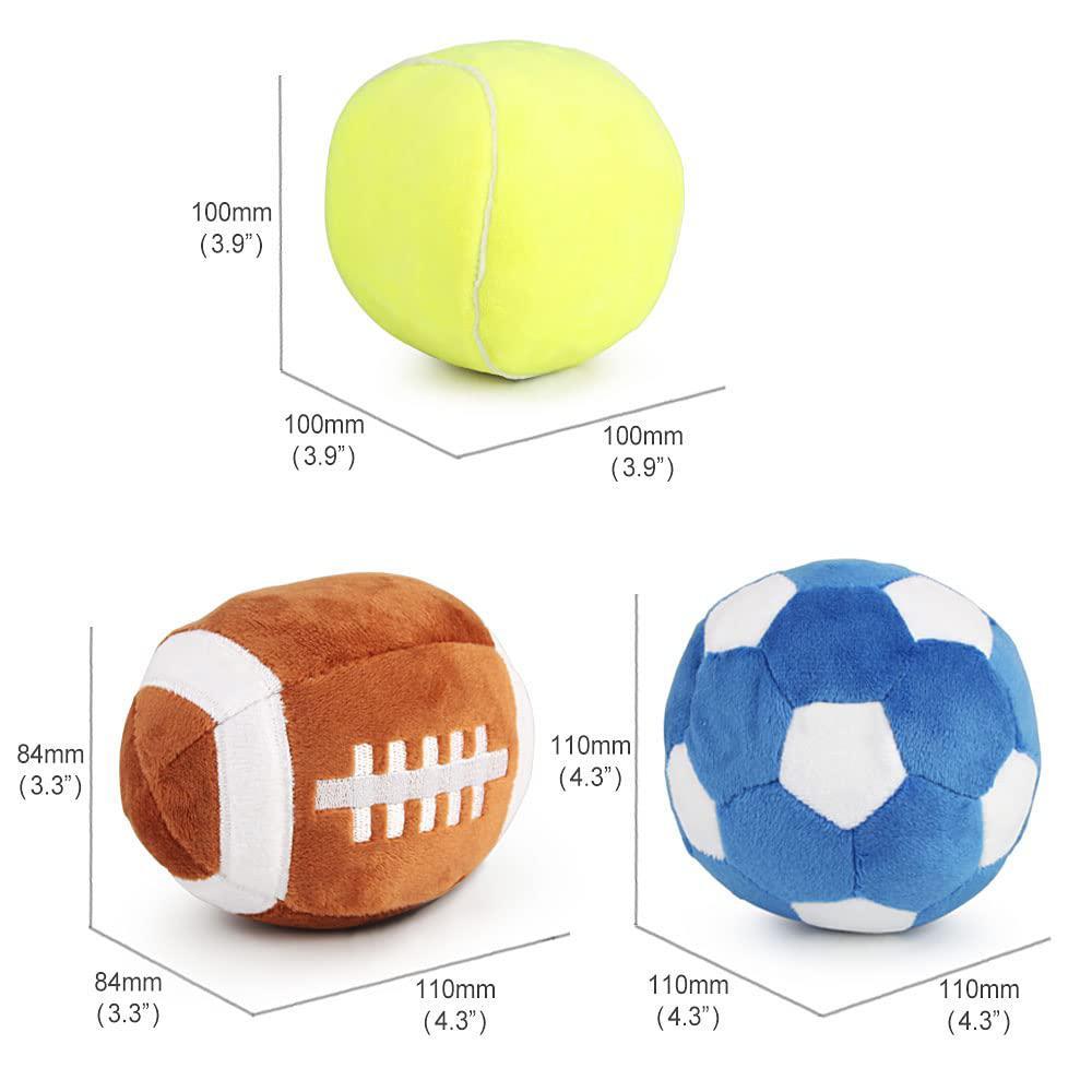 Piang Gouer 3-pack interactive dog toys ball suitable for small and medium dogs, soccer ball, football and tennis balls for dogs, stuffed