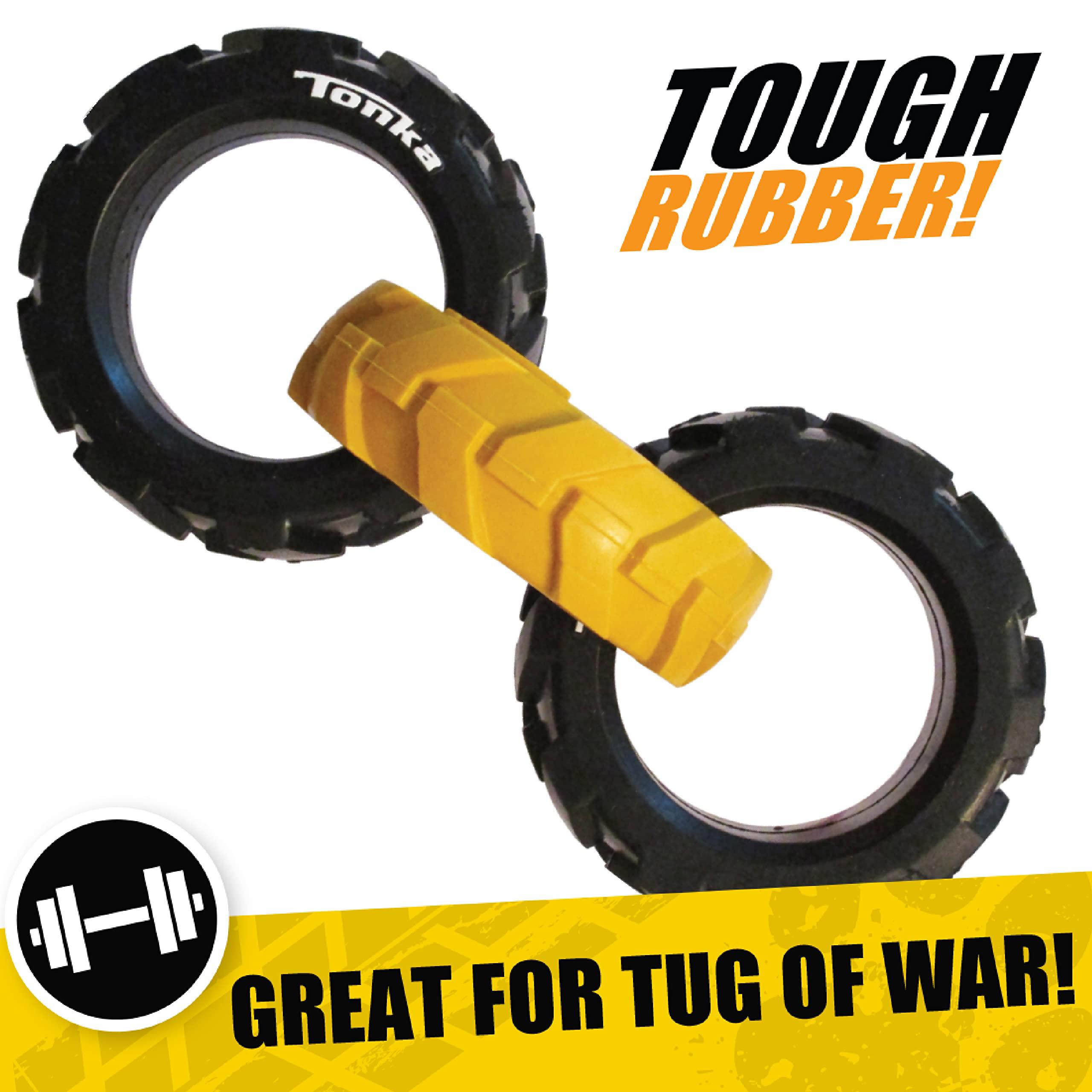 tonka rubber 3-ring tug dog toy, lightweight, durable and water resistant, 7.5 inches, for medium/large breeds, single unit, 