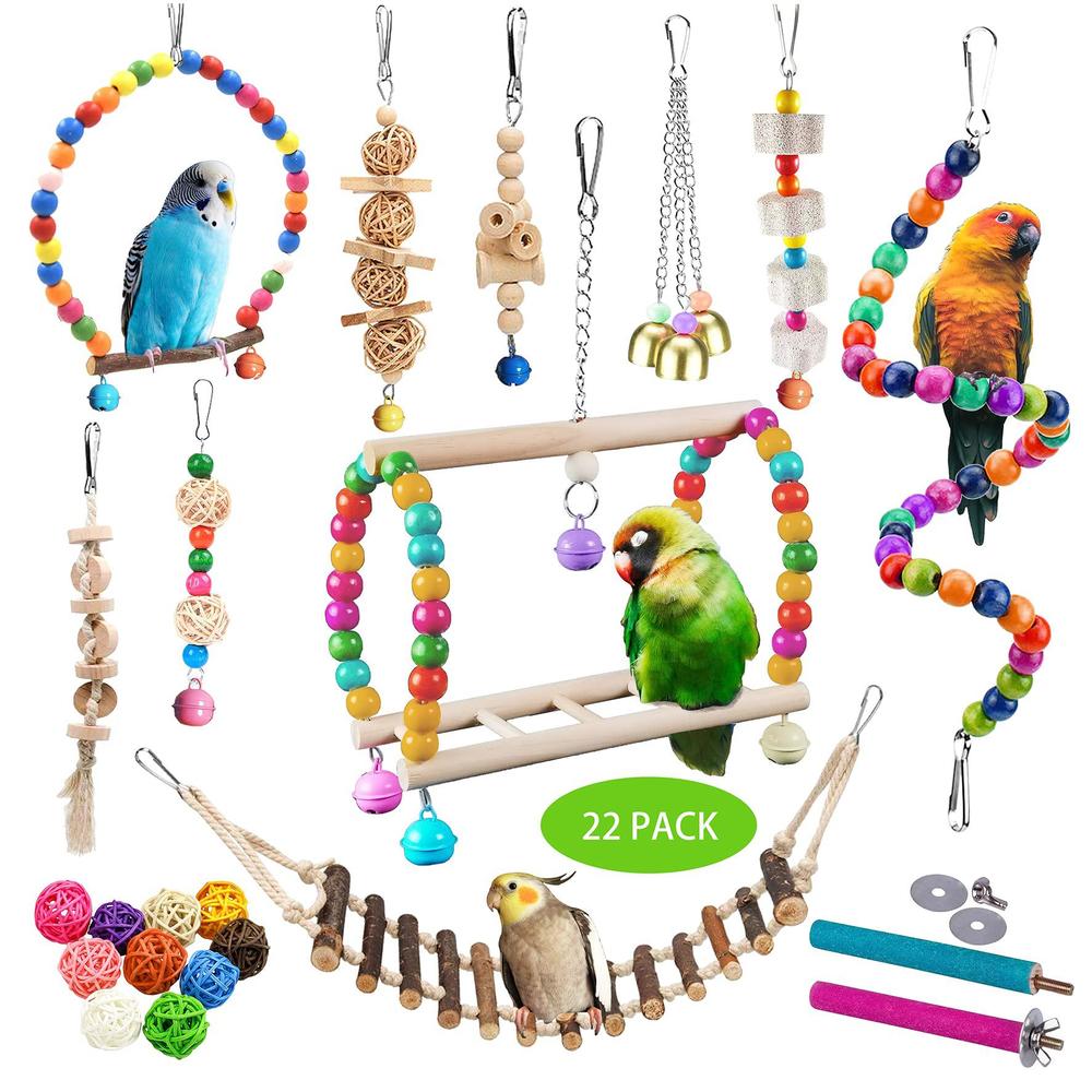 sysmashing 22 packs bird parakeet cockatiel toys,parrot swing chewing hanging toy with safe bells,bird cage colorful climbing