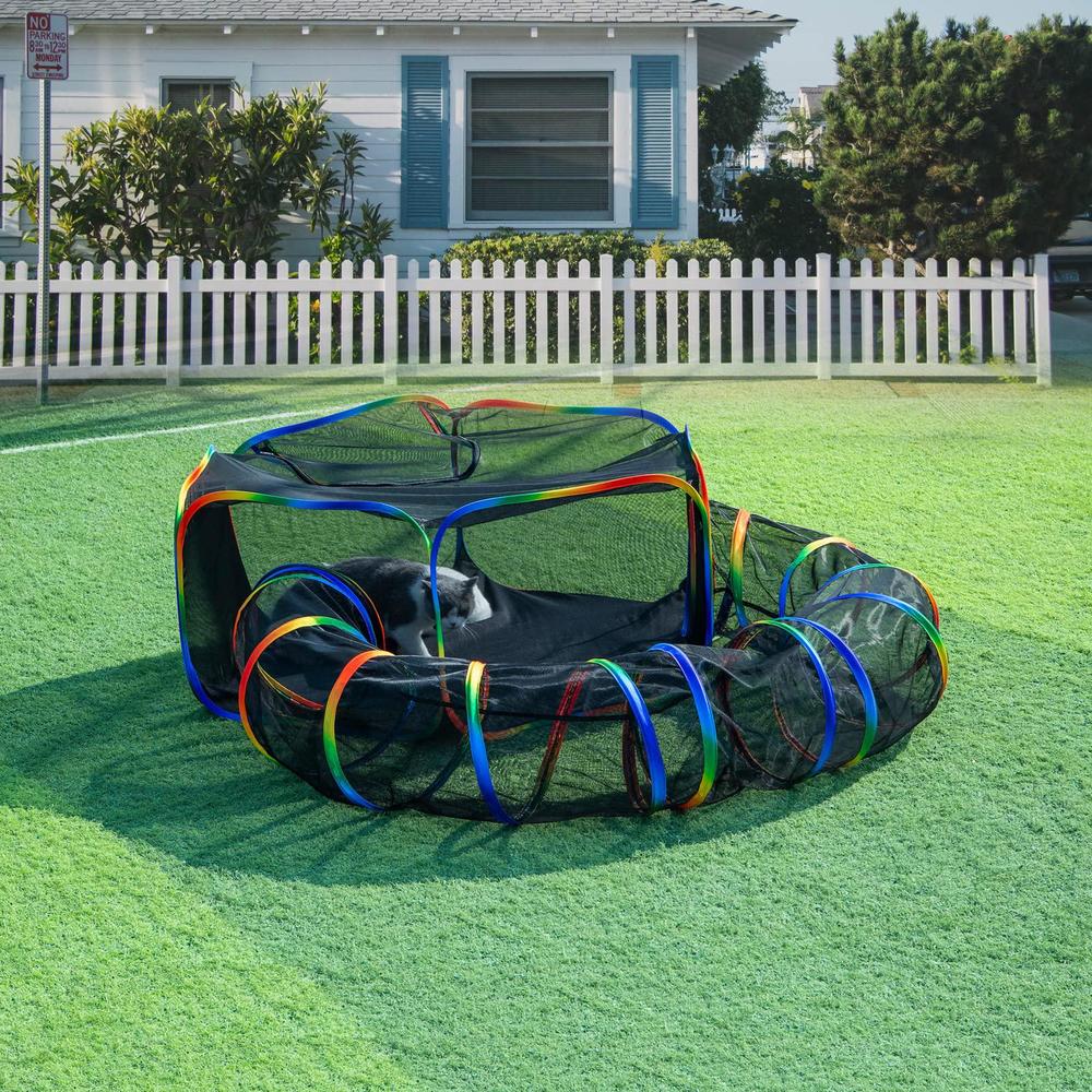 luckitty outdoor rainbow cat enclosures playground,outside house for indoor cats include portable cat tent, circle cat tunnel