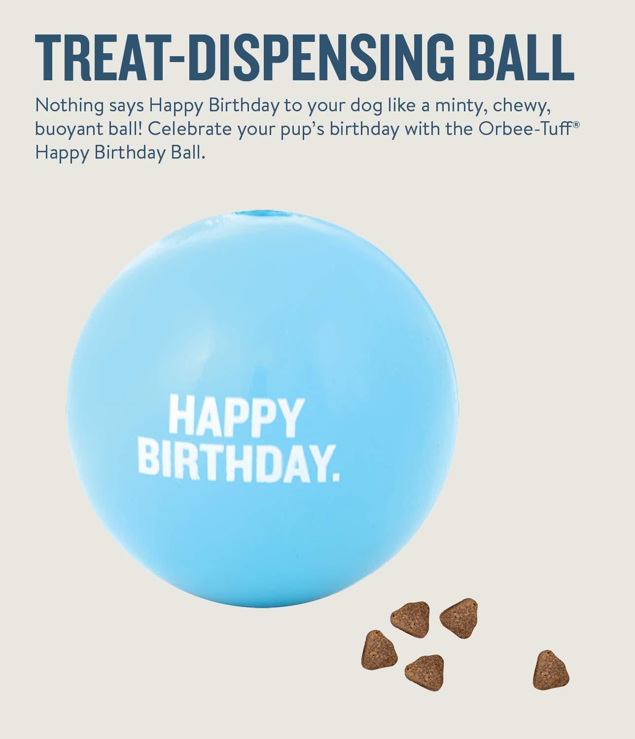 planet dog orbee-tuff happy birthday ball blue treat-dispensing dog toy