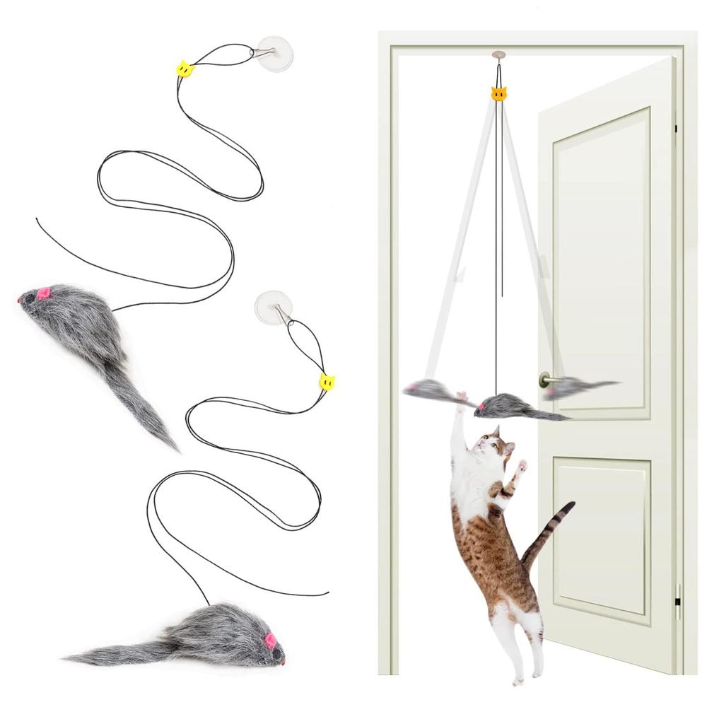 mintcat 2 pack hanging cat toy interactive cat toys for indoor cats self-play, independent play cat mouse toys, bouncy cat fe