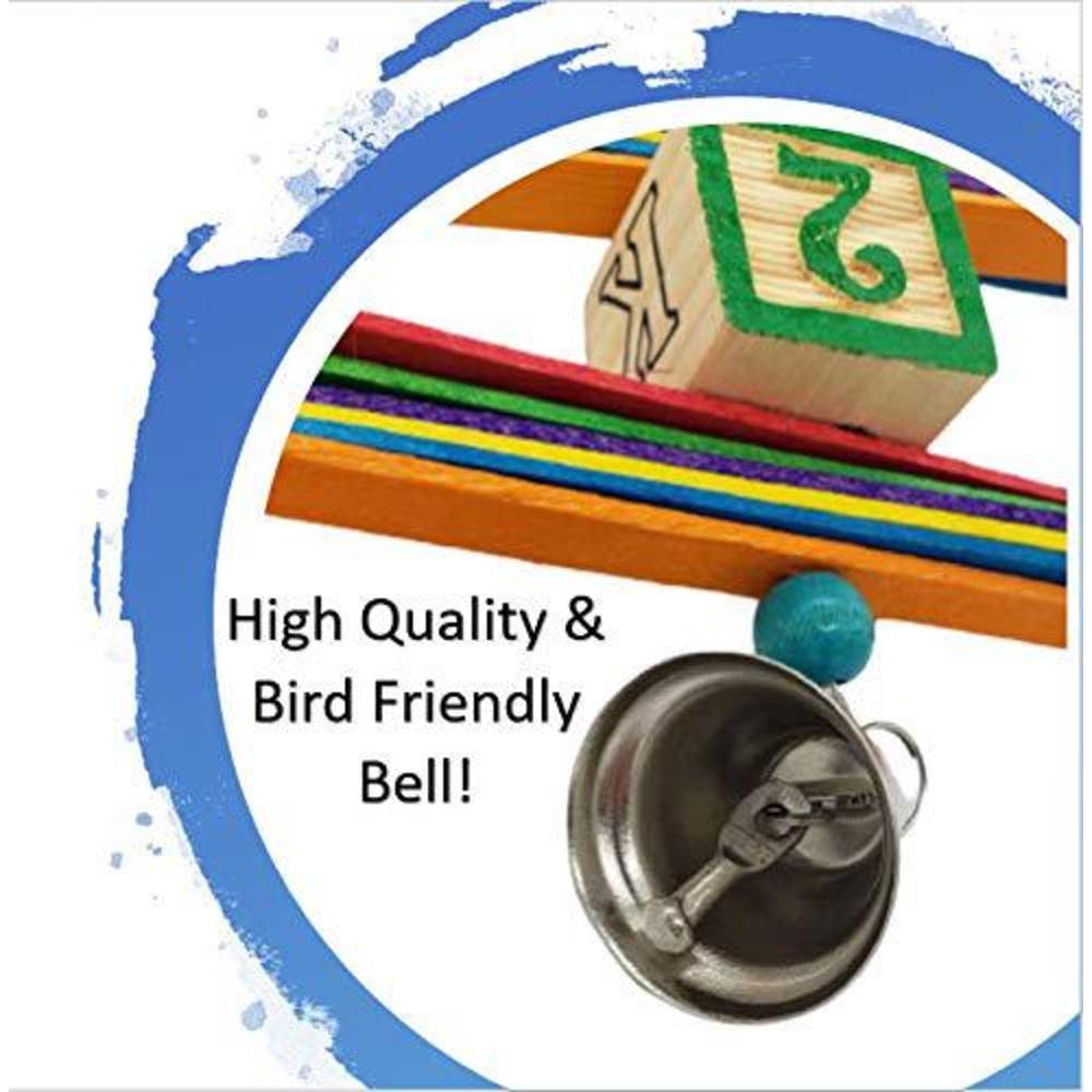tropical chickens chewing stick with wood block toy - multicolored natural eco-friendly enrichment toy with bell for bird enr